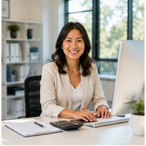 Accountant working at a desk in a small Hills District office