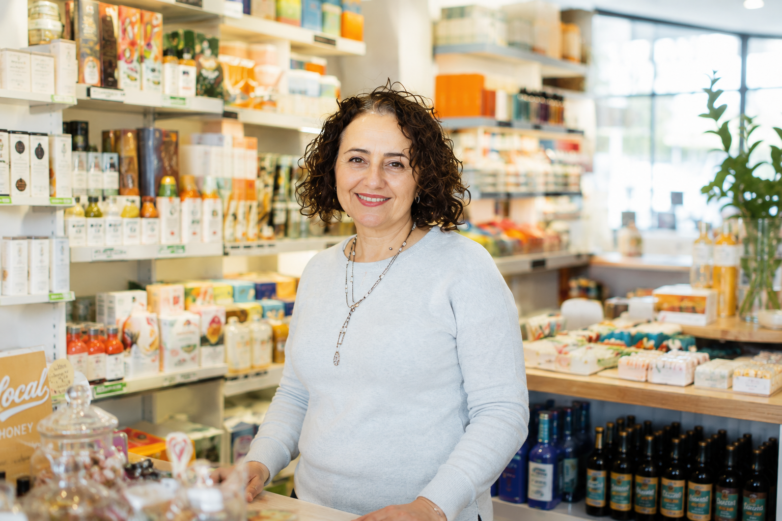 Small business owner standing among the products in her Sydney retail shop